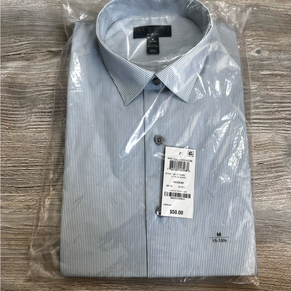 NWT Alfani short sleeve micro stripe button up dress shirt size medium 15-15.5